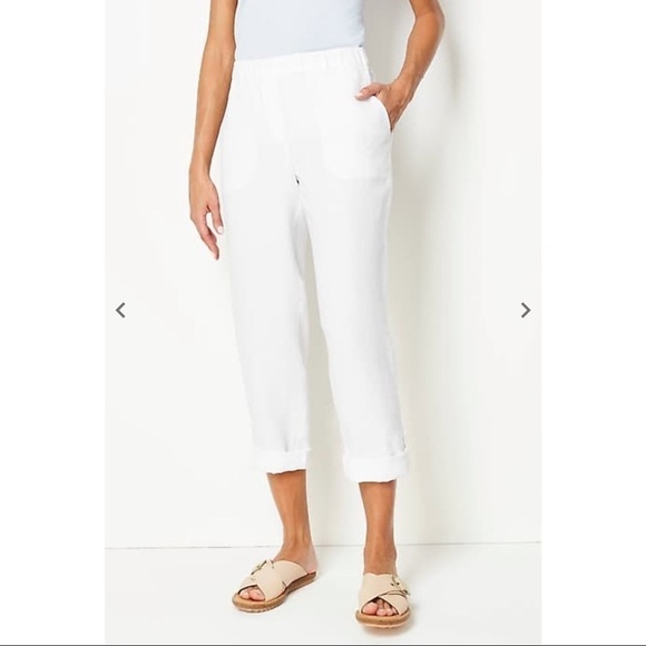 Pure Jill Woven Linen Slim Leg Pants Roll Tab Ankle Medium Petite - Picture 1 of 12